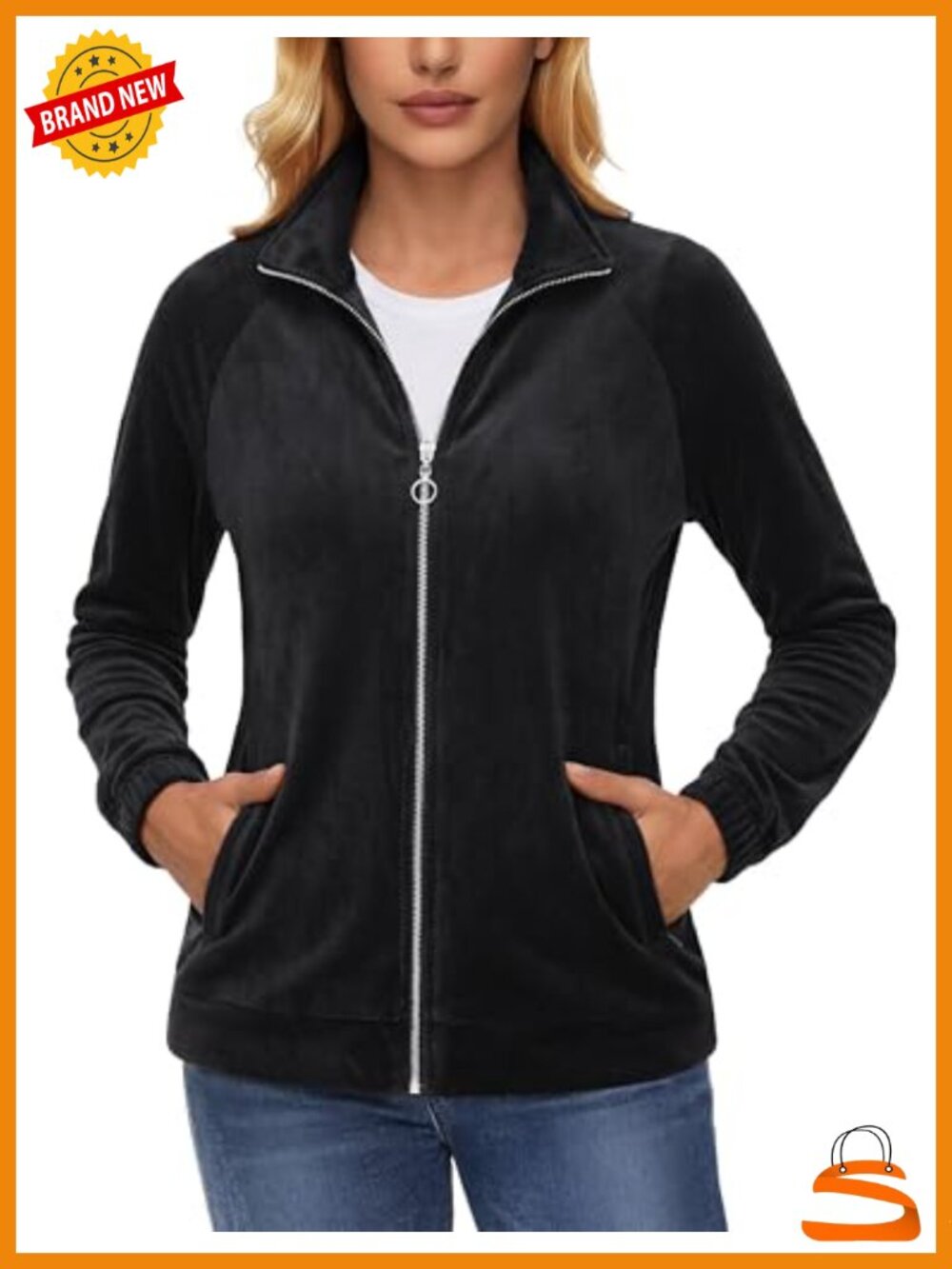 Women's Full Zip Fleece Jacket Velour Winter Coat Warm Long Sleeve